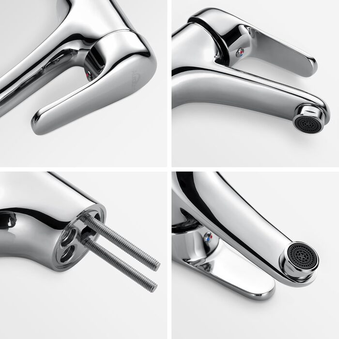 Змішувач для ванної кімнати Auralum з витяжною штангою, однорідний змішувач для раковини, хром, одноручний змішувач для раковини, змішувач для ванної кімнати, змішувач для раковини, для ванної кімнати (без зливного комплекту)