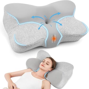 Подушка для шиї Jiaao Memory Foam, комфорт для всіх положень сну, можна прати, 64x39x13 см (пелюстка)