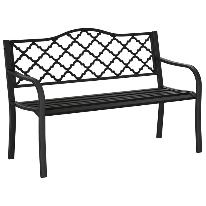 Лавка Outsunny Garden 2-місна з чавуну 128х58,5х89 см зі спинками та підлокітниками, швидким дренажем та високою стійкістю в чорному кольорі