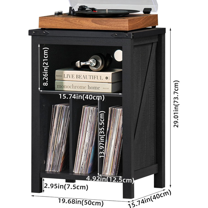 Підставка для програвача вінілу з місцем для платівок, чорна. Місце для 160 платівок. Дерев'яна підставка-шафа для програвача, полиця для вітальні, спальні, офісу