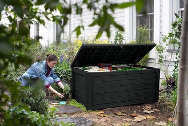 Скриня для зберігання речей Koll Living Blackwood 623 л, чорна - з газовими амортизаторами, вантажопідйомність кришки до 272 кг