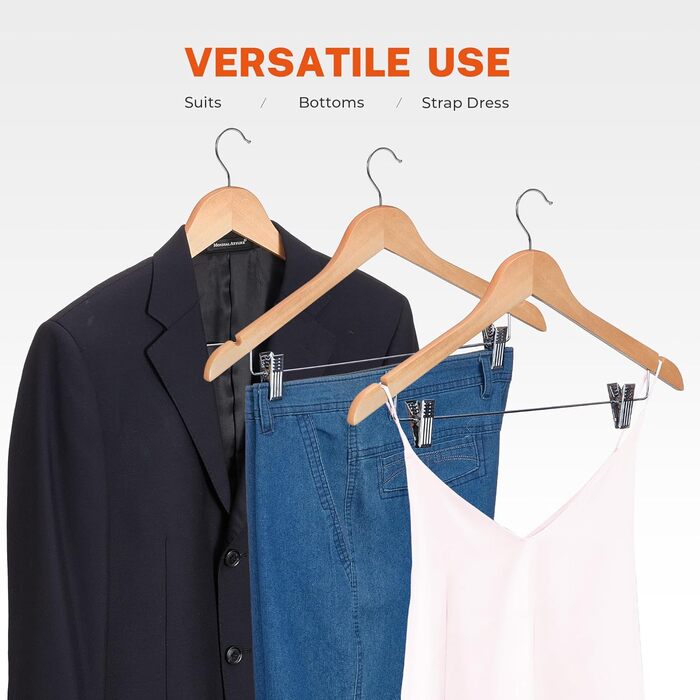 Дерев'яні вішалки для одягу HOUSE DAY з кліпсами (24 шт.): штани, костюми, сукні, жакети, плащі