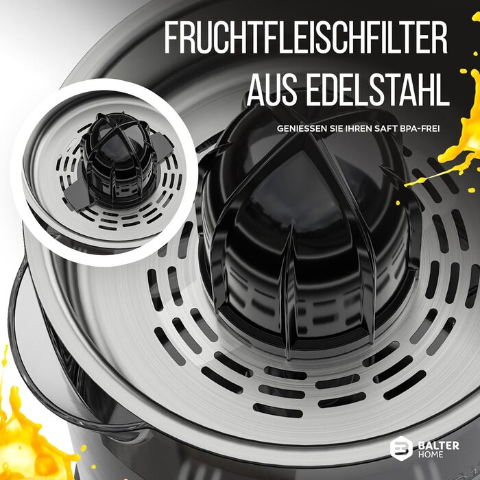 Бальтер Швидкий Соковичавник: Великий отвір 135 мм, 300 Вт, для овочів та фруктів, BPA Free, тихий (ZP-03)