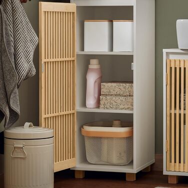 Тумбочка для ванної кімнати SoBuy, вузька, стійка до вологи, з бамбуковими дверцятами, 30 см, 33x165x33 см, BZR127-W