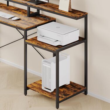 Ігровий стіл Bestier 181x80 см з LED-підсвіткою, L-подібний, 3 розетки AC, 2 USB, для комп'ютера, з великою платформою для монітора, карбон (коричневий)