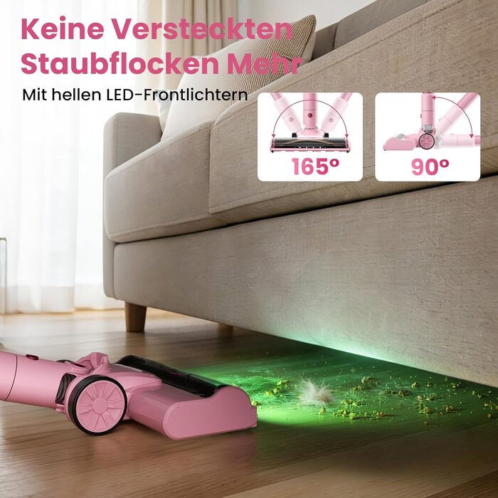 Акумуляторний пилосос Dzaki 50000 Па з дисплеєм, підставкою, довгою роботою та щіткою проти заплутування для килимів, твердих підлог, шерсті тварин, авто - помаранчево-рожевий