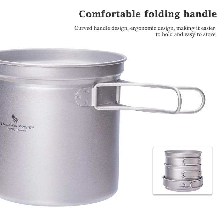 Набір посуду для кемпінгу Boundless Voyage з титанових казанів та сковород, для пікніків та відпочинку на природі (Ti1586B)