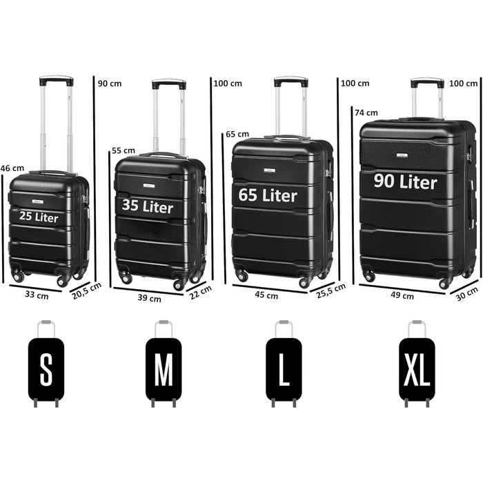 Набір валіз Zelsius 4 шт., чорний | ABS валізи з кодовим замком, 4 колеса та внутрішній роздільник | Набір валіз 4 шт., тріумф, велика валіза, набір багажу, ручна валіза чорна 4 шт.