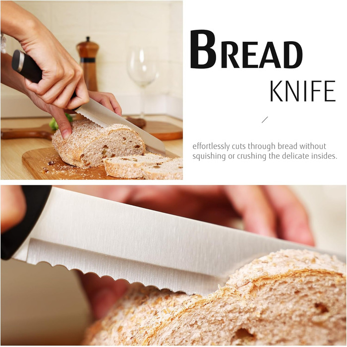 Набір кухонних ножів 7 предметів з бруском, нержавіюча сталь, кухонні ножі з кухонними ножицями, чорний, для професійних кухарів та поціновувачів