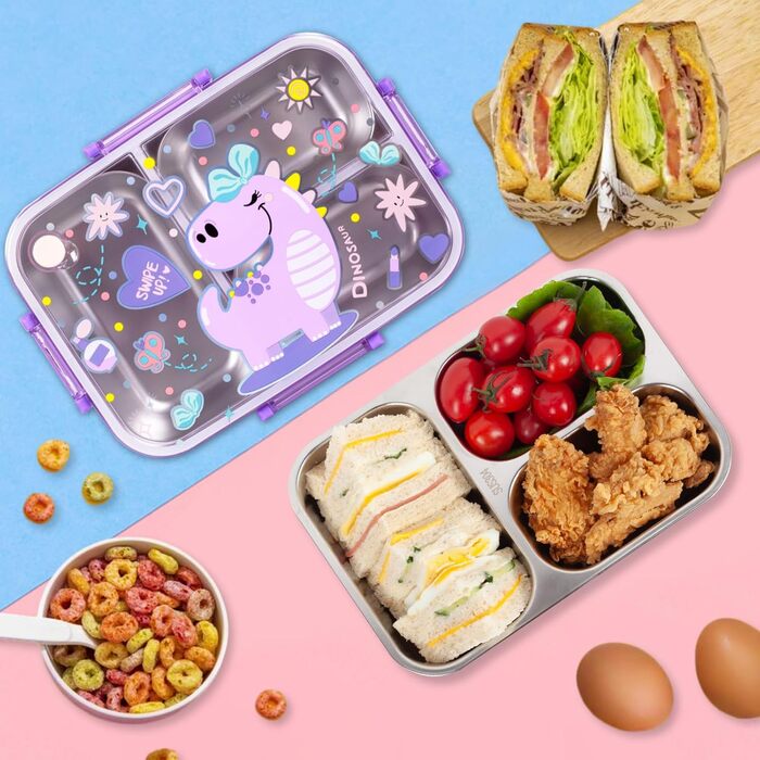 Ланч-бокс Bento з нержавіючої сталі PinkSheep для дітей (рожевий динозавр)