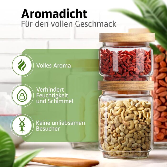 Набір скляних банок для зберігання з кришкою, 4 шт. (300, 500, 700, 1000 мл) | Герметичні, захищені від молі | Для спецій та продуктів харчування