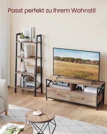 Тумба під ТВ VASAGLE, 120 см, для телевізора до 55 дюймів, 2 шухляди, 2 відкриті полиці, сталевий каркас, вінтажний колір, LTV300B01