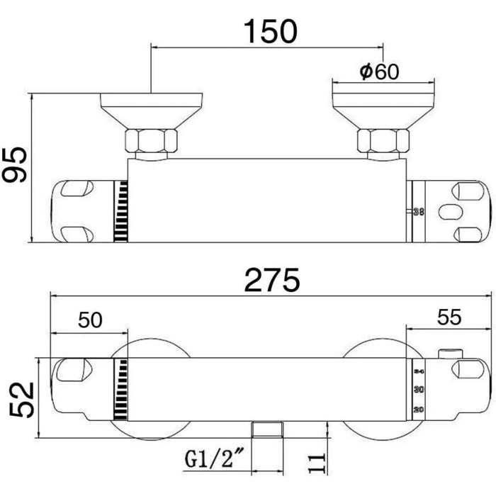 Сучасний змішувач для ванни та душу з двома виходами та керамічним вентилем - латунний, хромований, для ванної кімнати