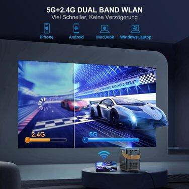 Портативний проєктор Mini Beamer 4K з WiFi 6, Bluetooth, Dolby Audio та підтримкою Netflix. Компактний проєктор з автофокусом, вертикальною корекцією трапеції та інтегрованими додатками (рожевий)