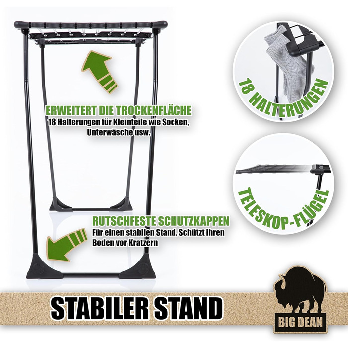 Розкладна сушилка для білизни BigDean 20 м сушильної поверхні, чорна, XXL з прищіпками для дрібної білизни