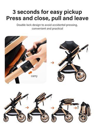 Дитяча коляска Glokid 3 в 1, комбінована модель з речною системою, переносна сумка для переодягання, москітна сітка, дощовик, теплий мішок, складна конструкція, положення для сну, рожевий колір (GPHX1)