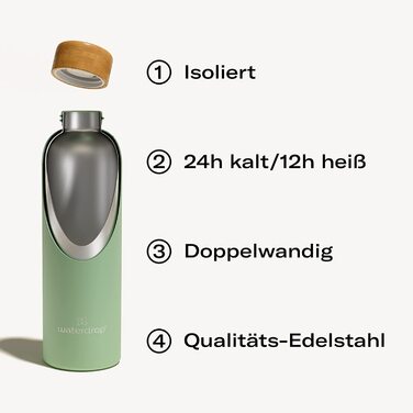 Пляшка для питної води waterdrop Edition з нержавіючої сталі герметична / без бісфенолу А / пляшка для газованої води (400 мл, пастельно-рожева матова)