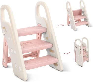 Дитячий табурет-сходинка Onasti: регульована висота, 2-3 сходинки, складна конструкція, багатофункціональний, для ванної, дитячої кімнати, кухні (зелений, рожевий)