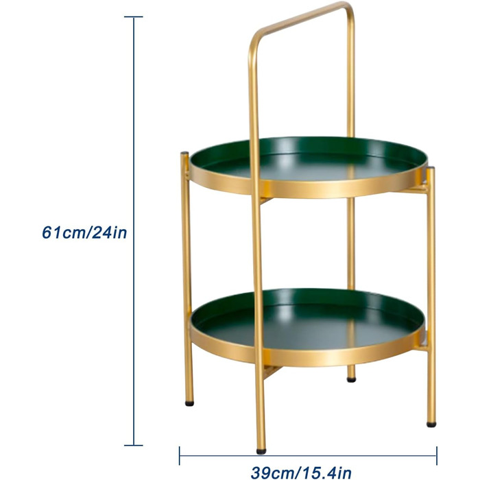 Журнальні столики Металевий одношаровий круглий бічний стіл, знімна полиця Бічний столик Металевий піднос Закусочний столик Круглий журнальний столик Чайний столик Приліжкова тумбочка (Колір) (Золотий синій)