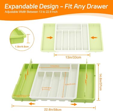 Розширюваний лоток для столових приборів, регульований тримач для столових приборів (зелений і білий)