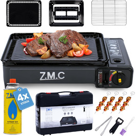 Газовий набір для кемпінгу 2-в-1 Z.M.C: газовий пальник та гриль з аксесуарами та кейсом. Piezo-запалювання, LPG-підключення, 2.2kW