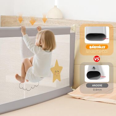 Бортики для ліжка дитячі 3 шт. (2x200 см + 1x180 см) складані, захист від випадання, малюнок - слоники