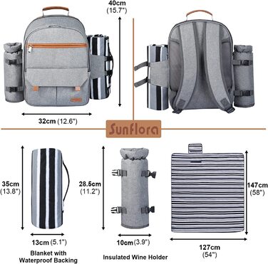 Набір для пікніка Sunflora з ізольованим контейнером та ковдрою для кемпінгу та відпочинку на природі (блакитний у смужку)