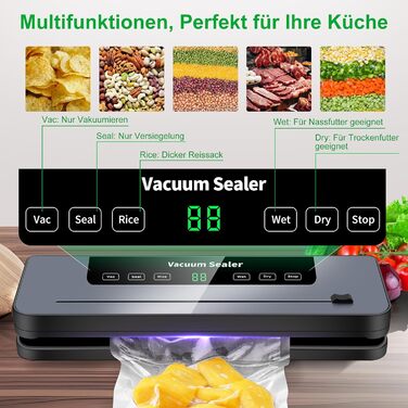 Вакууматор 7 в 1 професійний з різаком, цифровим таймером та 100 пакетами для вакуумування, автоматичний запечатувач