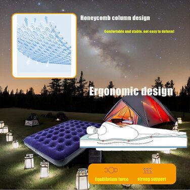 Надувне ліжко Icelus 204x153x23 см з повітряним насосом. Ліжко для кемпінгу, подорожей та дому. Blue Black, двоспальне.