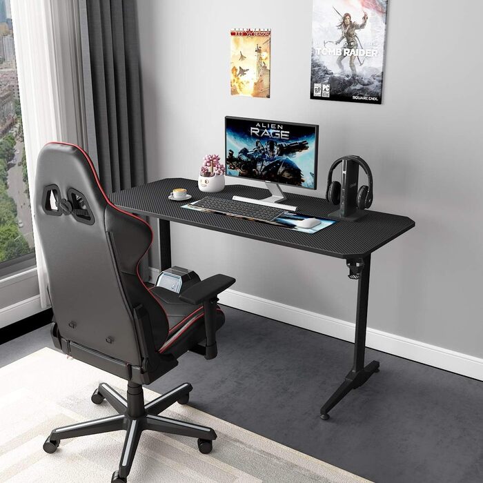 Стіл ігровий SogesHome 140 см, T-подібний, з підставкою для миші, тримачем для напоїв та гачком для навушників, ергономічний, для комп'ютера, офісний