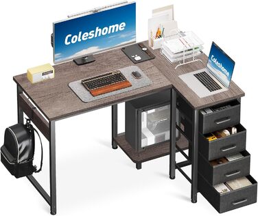 Комп'ютерний кутовий стіл Coleshome 120x70 см з 4 шухлядами, сірий, для офісу/кабінету/спальні