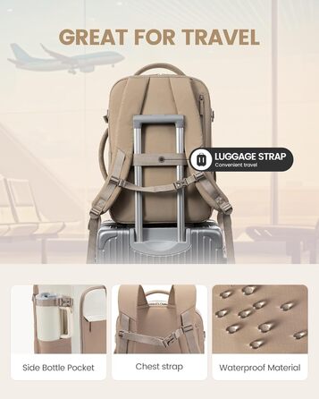 Рюкзак жіночий LOVEVOOK 40L для подорожей та авіаперельотів, Carry On, Beige Khaki, 17 дюймів