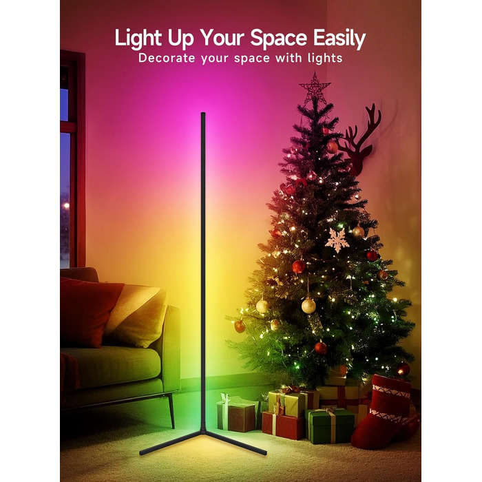 Світлодіодний торшер RGB з кутовим освітленням, керуванням зі смартфона та пультом, синхронізація з музикою, 16 млн кольорів для спальні, ігрової кімнати