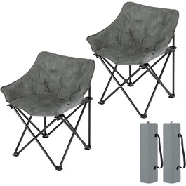 Набір з 2 кемпінгових стільців складний, складаний стілець з м'якою оббивкою, складаний стілець легкий, складаний рибальський стілець, пляжне крісло Крісло для пікніка з сумкою для перенесення, виготовлений зі штучної замші оксфордської тканини, темно-сірий 2 темно-сірий