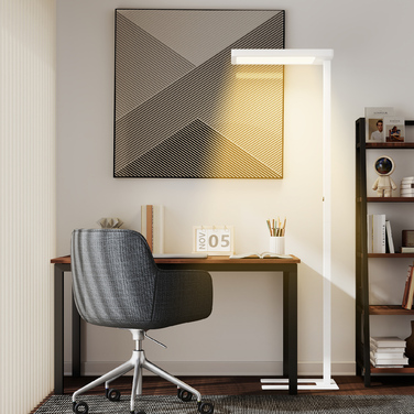 Світлодіодна настільна лампа з м'яким світлом, підлогова лампа з пультом дистанційного керування, регульована яскравість, корпус з пластику та металу, колір – білий.