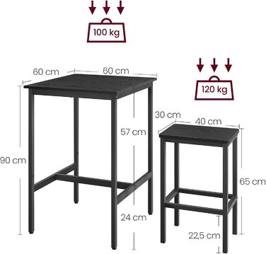 Набір барних столів VASAGLE обідній стіл і 2 барні стільці, маленькі, для кухні/їдальні, чорне чорне чорнило