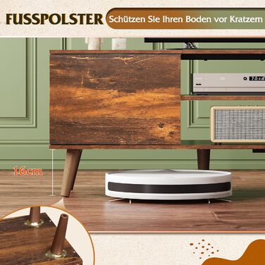 Тумба під телевізор WLIVE 160x40x47 см з двома дверцятами та відкритими полицями, вітальня, спальня, вінтажний коричнево-чорний