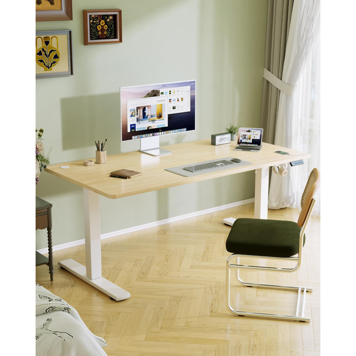 Електричний регульований стіл Flamaker 140x60 см з пам'яттю та USB-зарядкою (Бежевий)