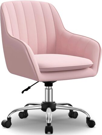 Крісло для робочого столу Daccormax, крісло для туалетного столика, обертове крісло до 150 кг, офісне крісло з регулюванням висоти, крісло для дому з м'якою оксамитовою оббивкою, комфортне для робочого кабінету, спальні, офісу, рожеве/рожеве