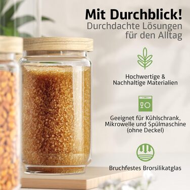 Набір скляних банок для зберігання з кришками (300, 500, 700, 1000 мл) - герметичні, захищені від молі | Для спецій та продуктів харчування | 4 шт. різного розміру
