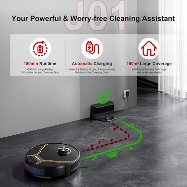 Робот-пилосос Chuboor з функцією миття 3 в 1, 6500Pa, LiDAR навігація, керування через додаток/WiFi/Alexa, автозарядка, 150 хв роботи, для шерсті тварин, килимів та твердих підлог, чорний