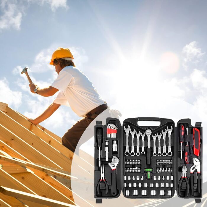Набір інструментів 95 предметів у пластиковому кейсі Werkzeugkoffer: набір для дому, авто, гаража з тріскачкою, викрутками та ключами