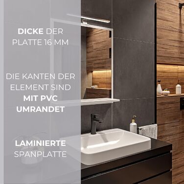 Дзеркало для ванної кімнати HAJDUK FURNITURE з підсвічуванням 4000K IP44, 70x60 см - Сучасне прямокутне дзеркало з полицею та LED-підсвічуванням - Преміум-якість