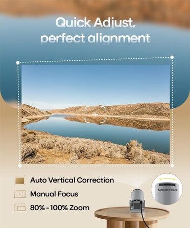 Портативний проєктор Mini Beamer 4K з Android 11: Smart, електричний фокус, WiFi 6, BT 5.0, Full HD 1080P, 260ANSI, корекція трапеції, 5W динамік (сірий)