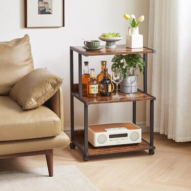 Стійка для принтера IBUYKE з полицею, 3-рівнева, на колесах, коричнева. Організатор для дому та офісу, візок для принтера, теплового пресу, мікрохвильової печі та міні-холодильника. Модель TPS001H