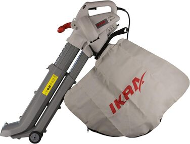 IKRA 74204030 Електричний 3-в-1: пилосос для листя, повітродувка, подрібнювач листя IBV 2800 E, об'єм контейнера 45л, швидкість повітря 275 км/год, 2800 Вт, 230 В, сірий/червоний/чорний
