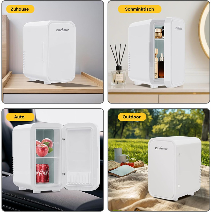 Міні-холодильник Enventor 6 л (8 банок), портативний охолоджувач та підігрівач, живлення AC/DC 12V для авто, спальні, косметики та напоїв, білий