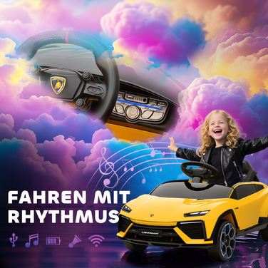 Дитячий електромобіль 12V з пультом дистанційного керування 2,4 GHz, 2 мотори, звуковими сигналами, LED-підсвічуванням, музикою, розміри 101,5 x 49 x 43 см, жовтий