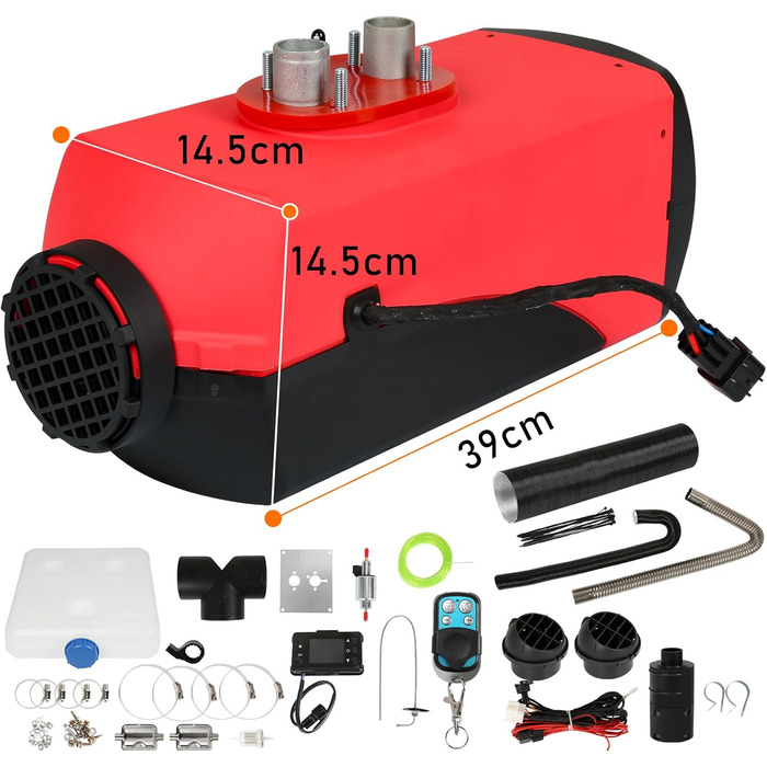 Дизельний обігрівач 8kW 12V з Bluetooth, LCD дисплеєм та пультом дистанційного керування для автодому, авто, човна, каравану, червоний