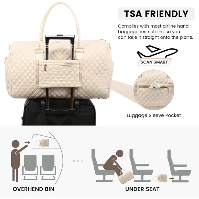 Спортивна сумка OVEVOOK для подорожей, жіноча, Weekender, для вихідних, дорожня сумка, сумка для дитини з косметичкою, відділення для взуття та мокрого одягу, водонепроникна, ручна поклажа для авіаперельотів, чорна (L, Beige 3er Set)